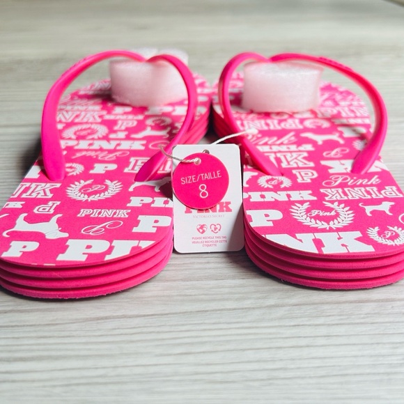🩴 PINK Victoria's Secret Logo Flip Flops Size 8 NWT - Picture 6 of 8